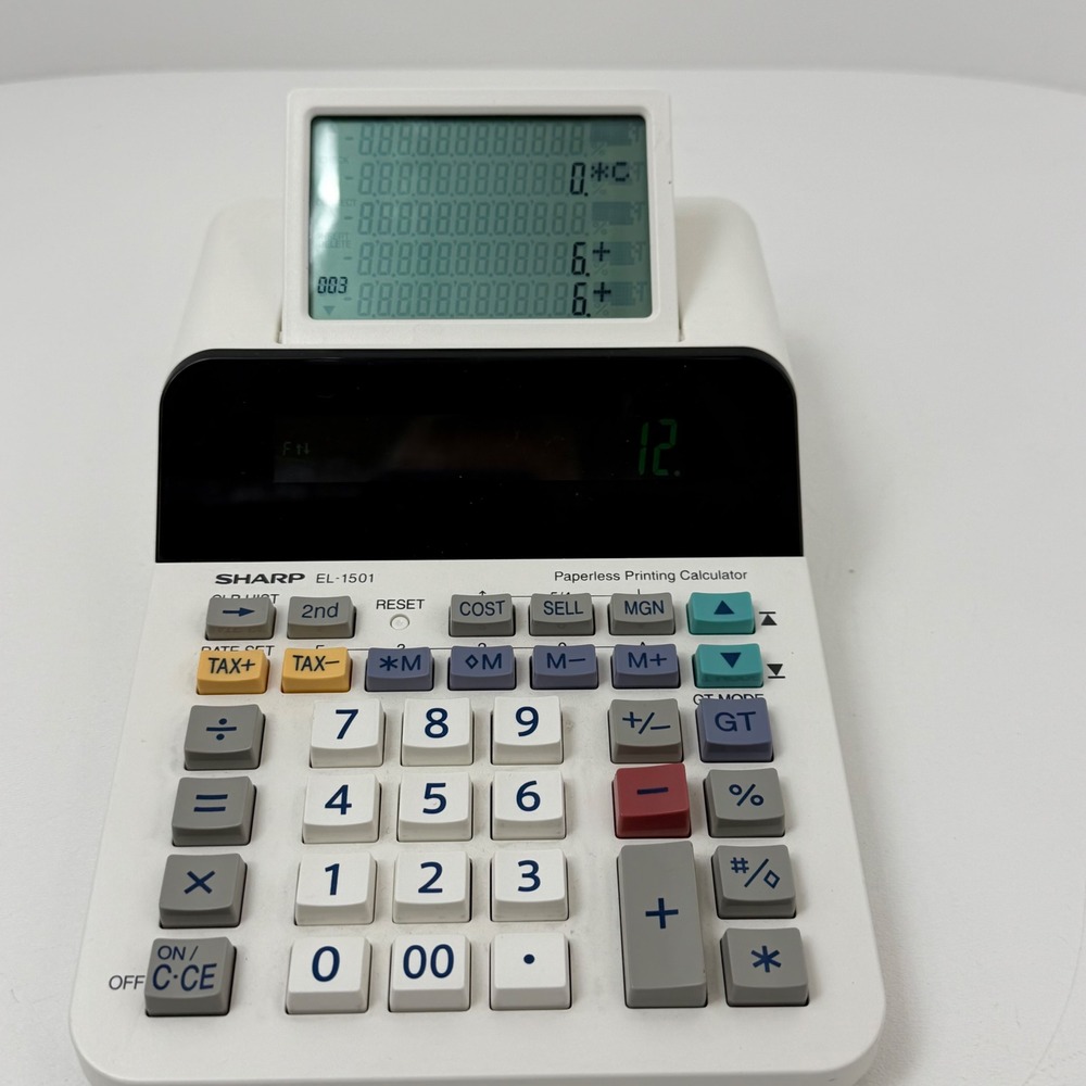 Sharp EL-1501 Paperless Printing Calculator 12-Digit 5-Line LCD Cordless Tested